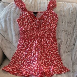 Red Floral Sleeveless Romper